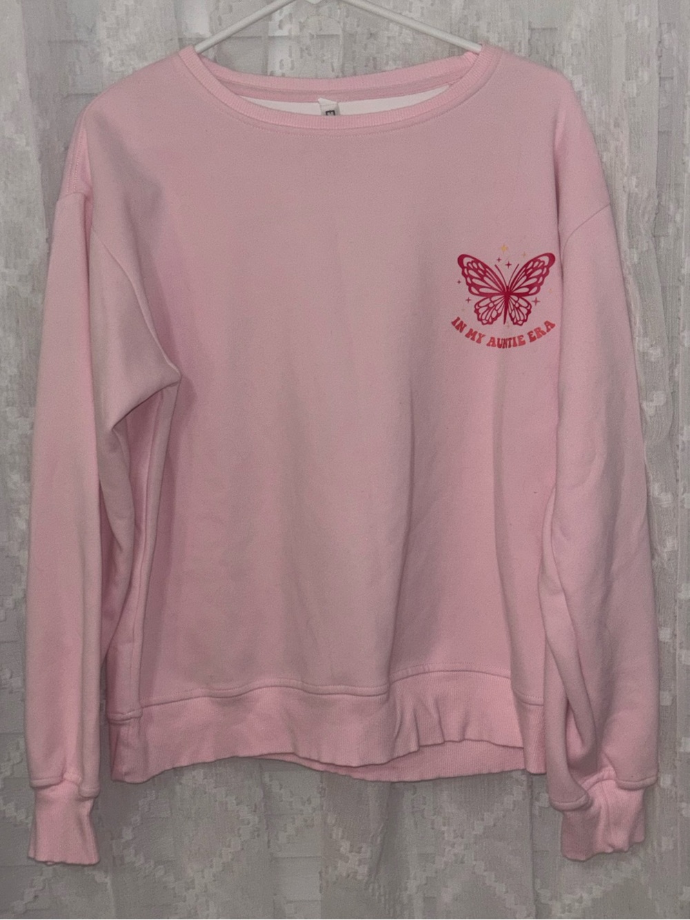 “In My Auntie Era” Pink Butterfly Graphic Crewneck Sweatshirt